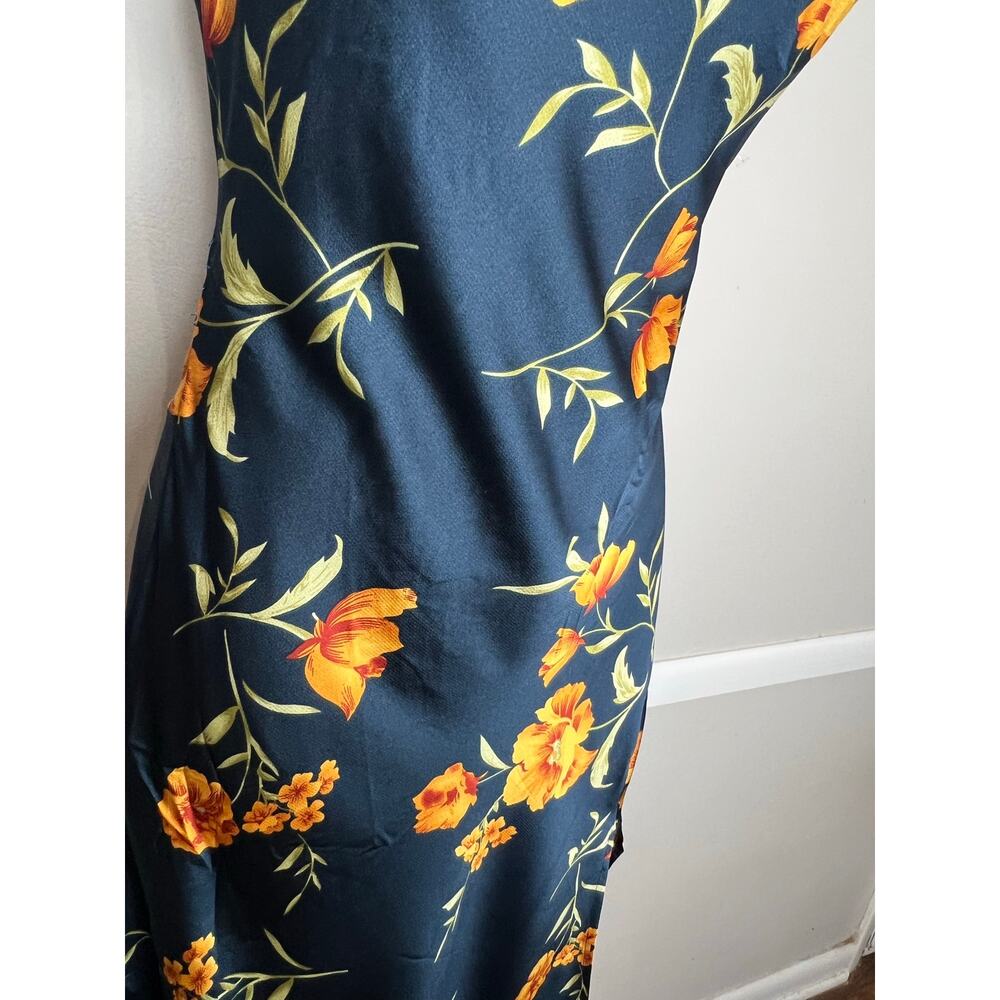 ASTR The Label Floral Satin Slip Midi Dress Navy Orange XS NWOT - Picture 4 of 8